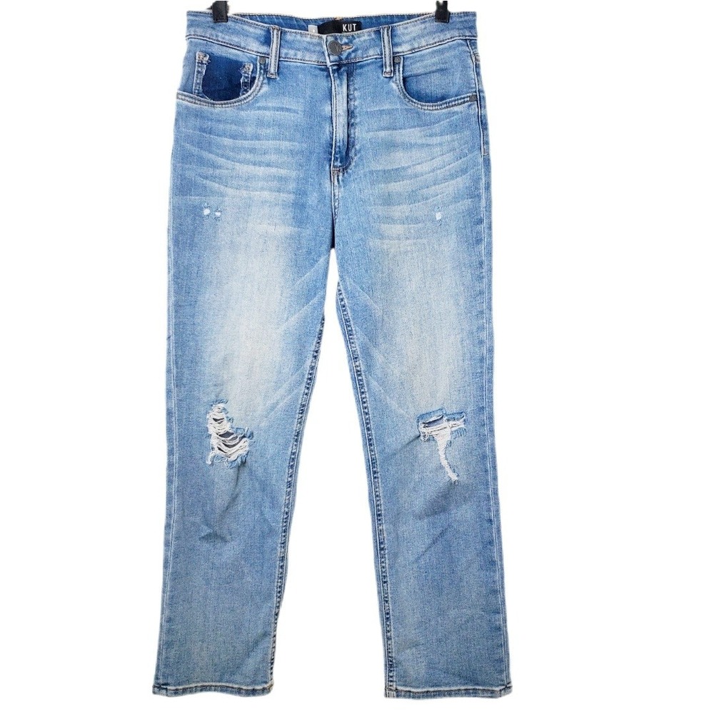 KUT From The Kloth Elizabeth Crop Straight Leg Jean High Rise Distressed Denim 8
